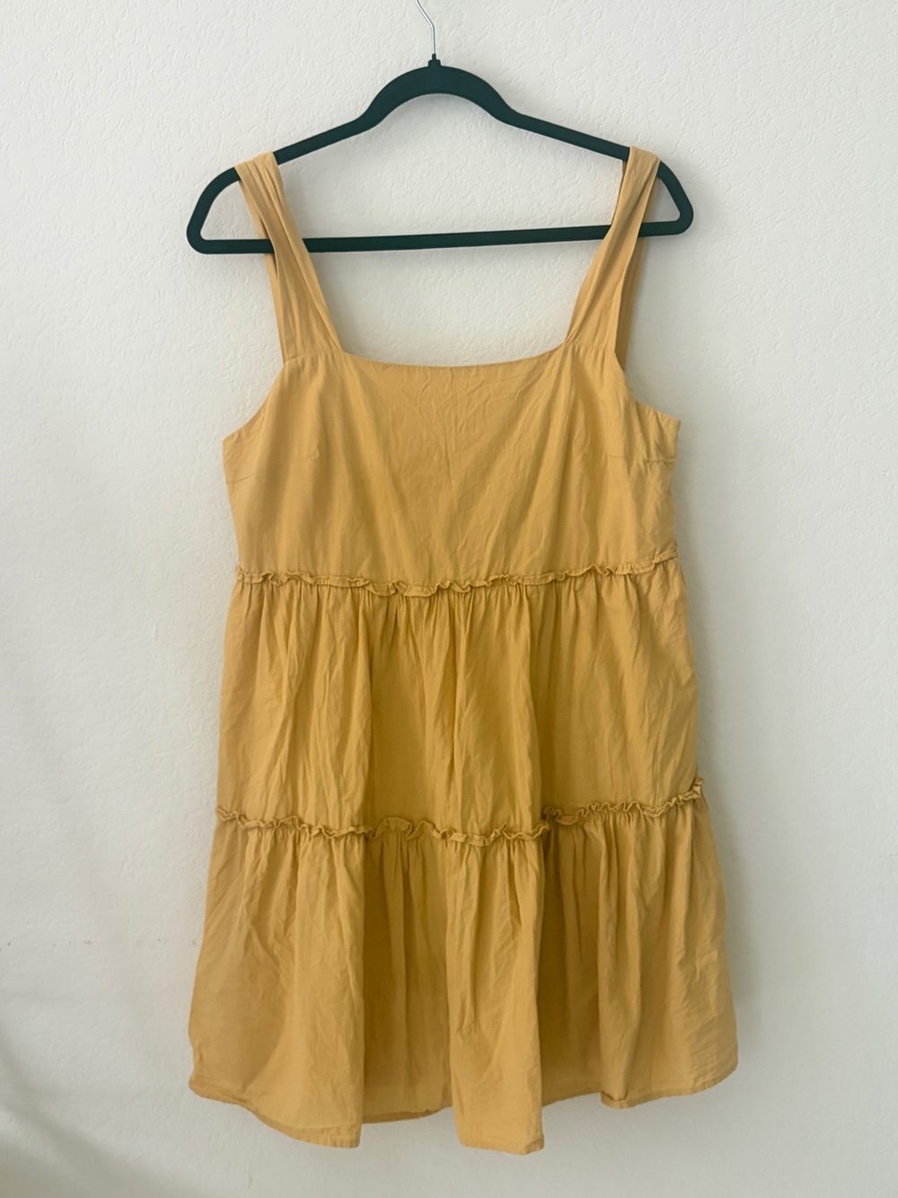 BUTTER YELLOW TIERED BABYDOLL MINI SUNDRESS SQUARE NECK RUFFLE COTTAGECORE COQU